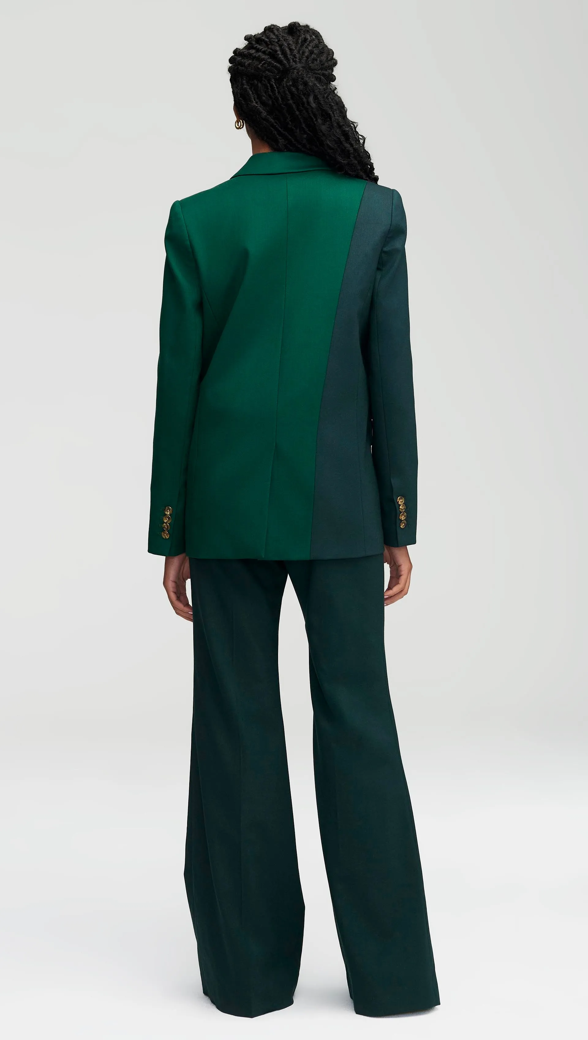 Colorblocked Peak Lapel Blazer in Seasonless Wool | Emerald/Forest