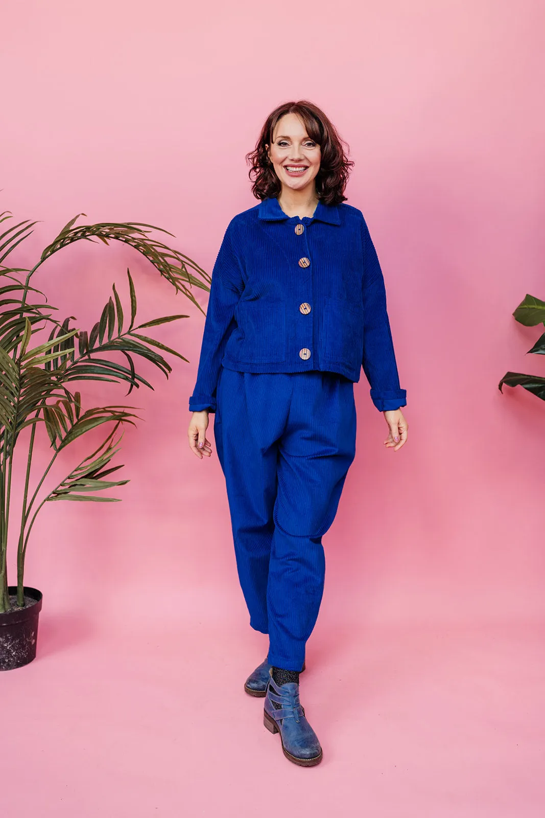 Corduroy Cropped Chore Jacket in Royal Blue