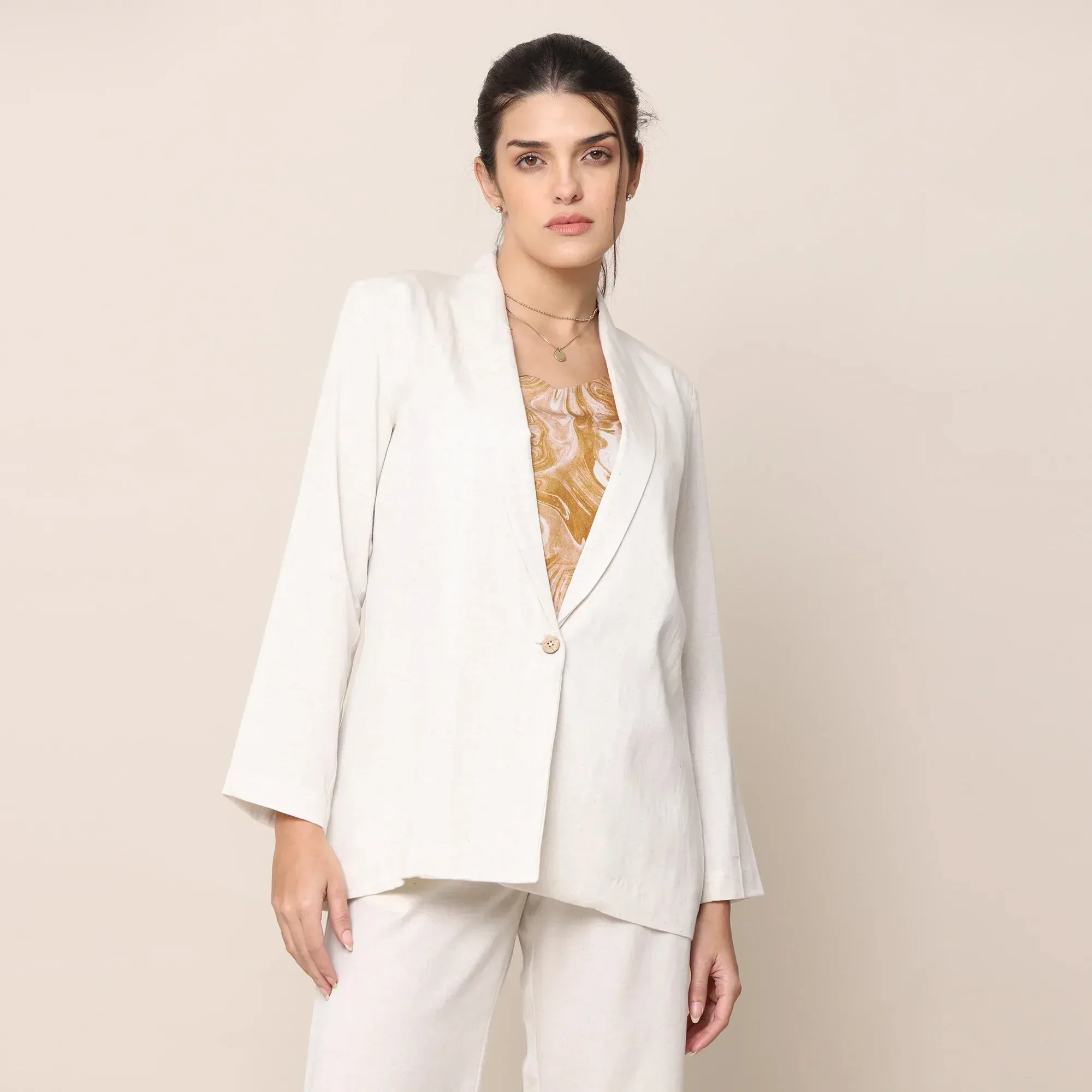 Cotton Tencel Blazer | Ecru