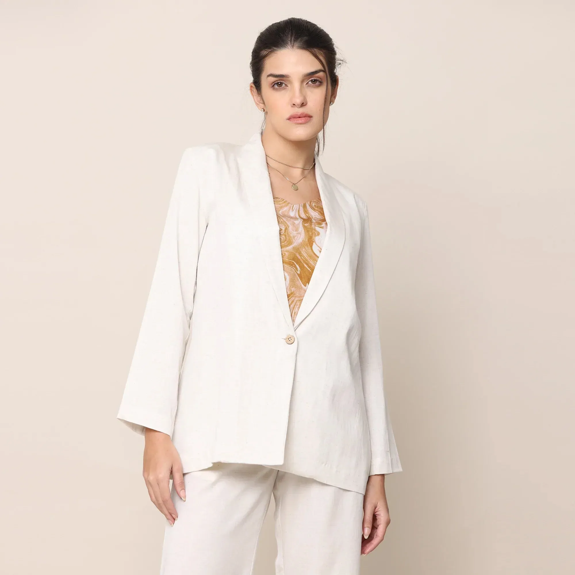 Cotton Tencel Blazer | Ecru