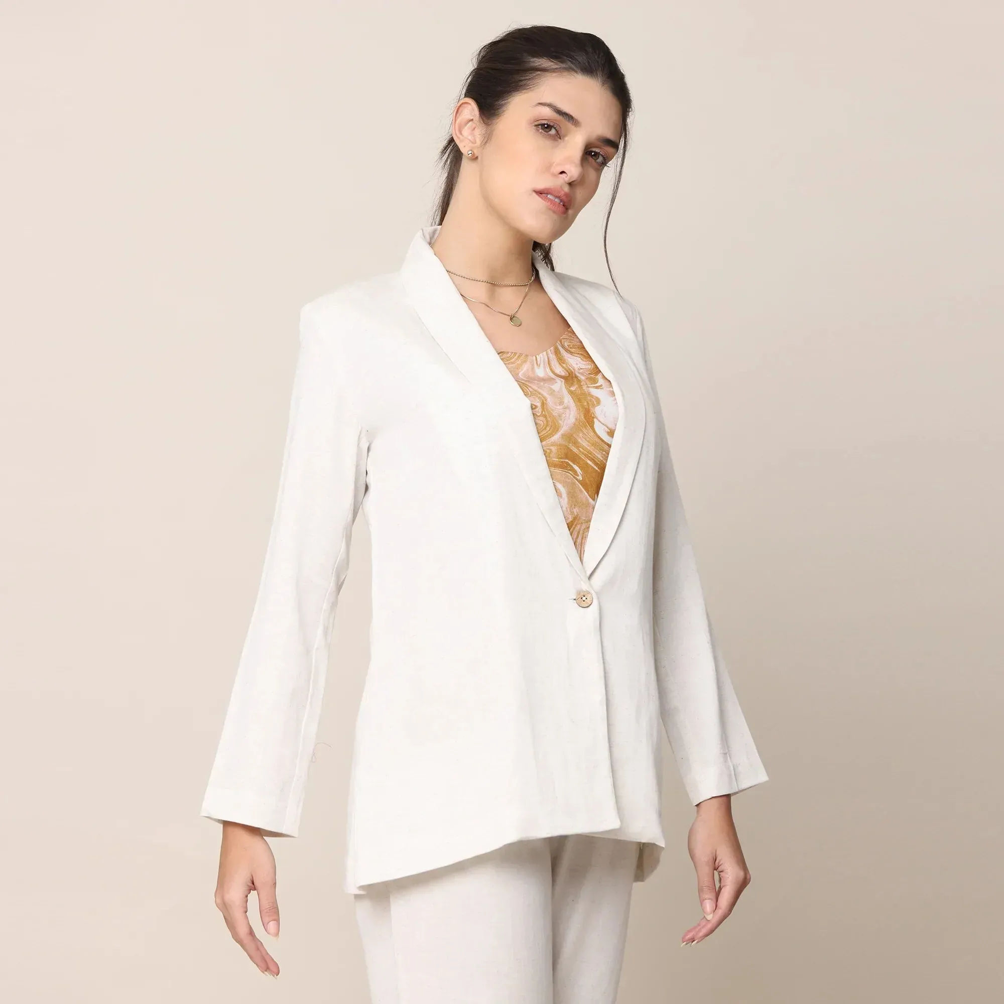 Cotton Tencel Blazer | Ecru