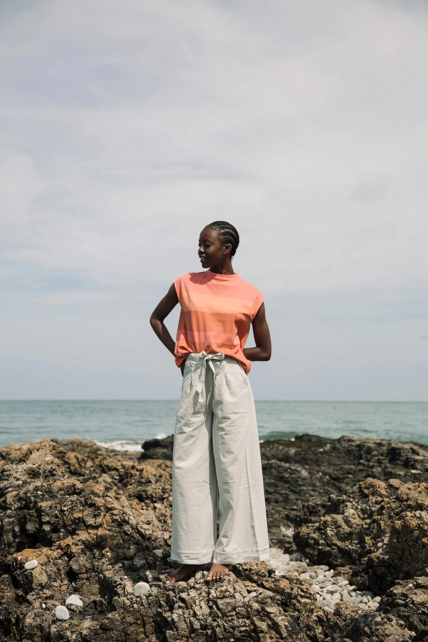 cotton top - aukai - coral multi stripe