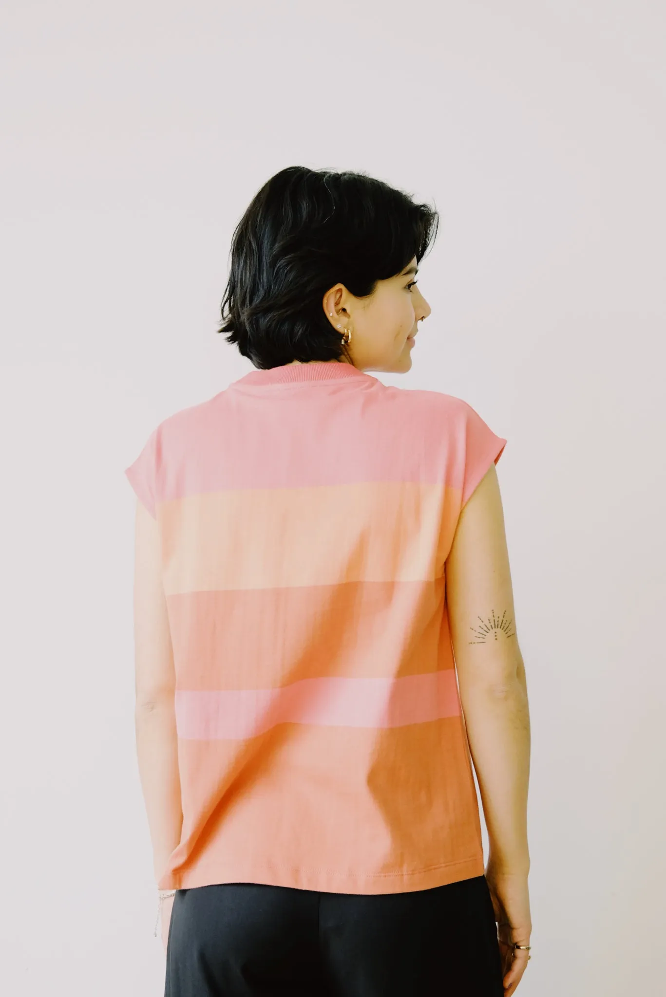 cotton top - aukai - coral multi stripe