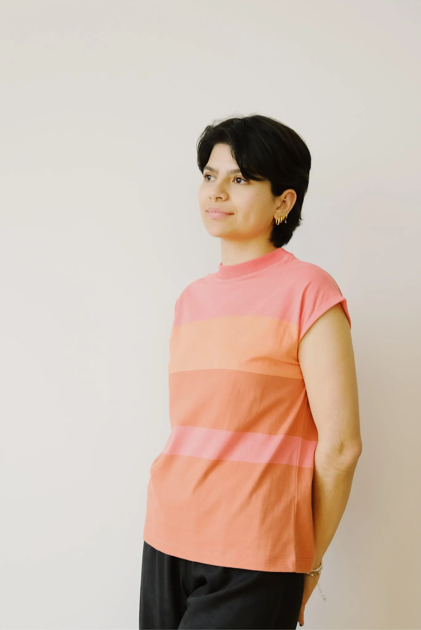 cotton top - aukai - coral multi stripe