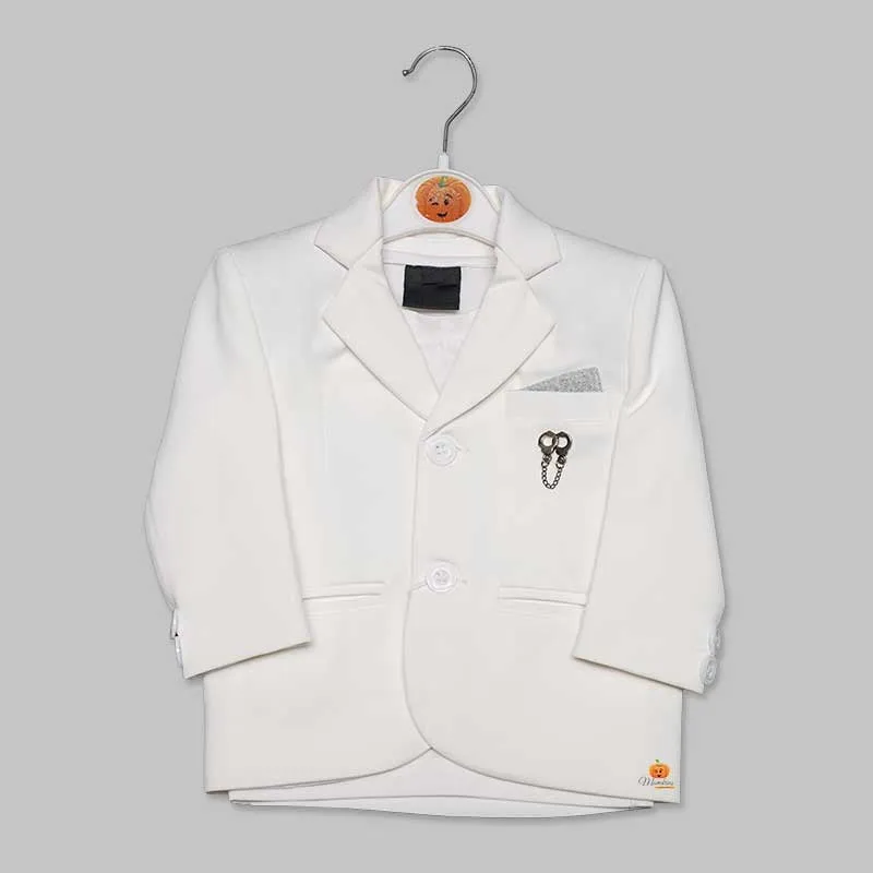 Cream Solid Party Wear Blazer for Boys