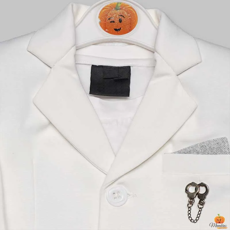 Cream Solid Party Wear Blazer for Boys