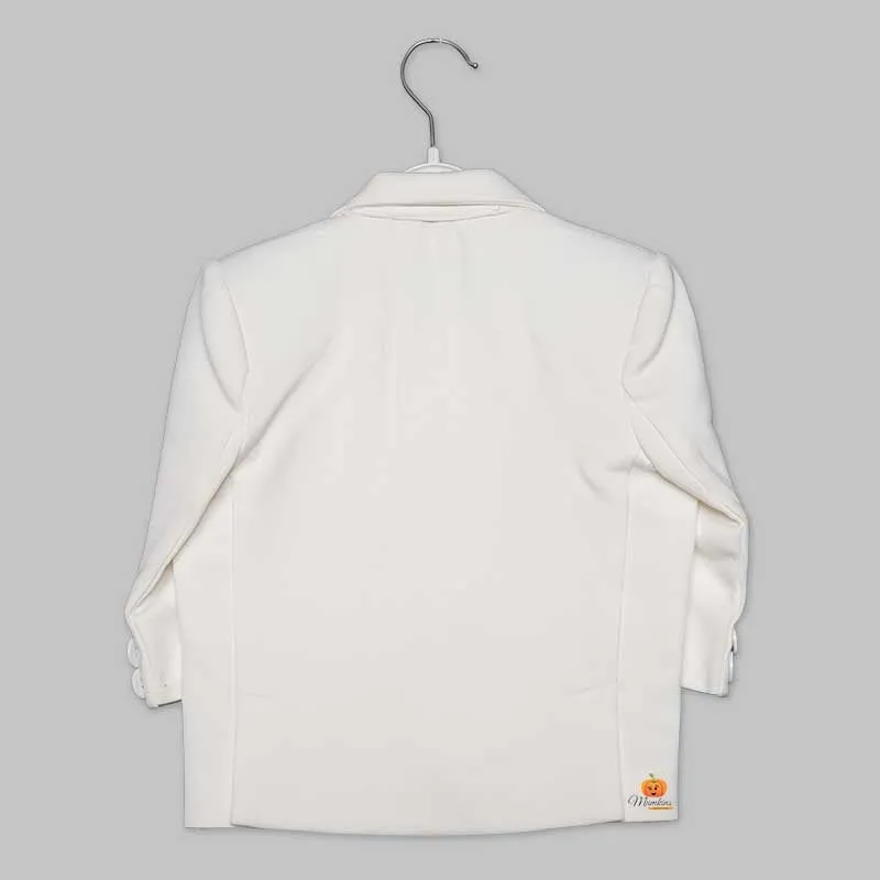 Cream Solid Party Wear Blazer for Boys