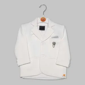 Cream Solid Party Wear Blazer for Boys