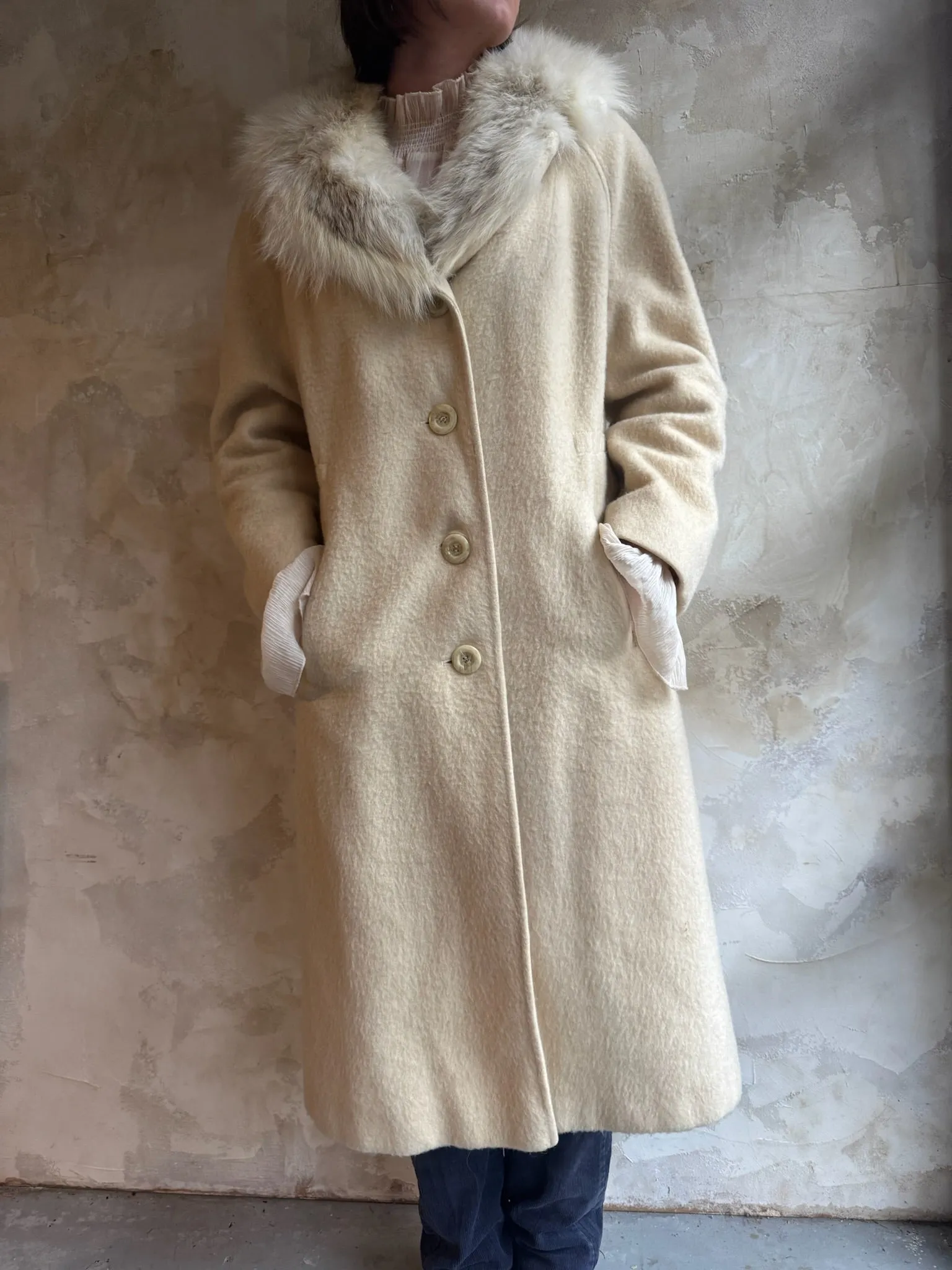 Cream Wool Trench With Fur Collar