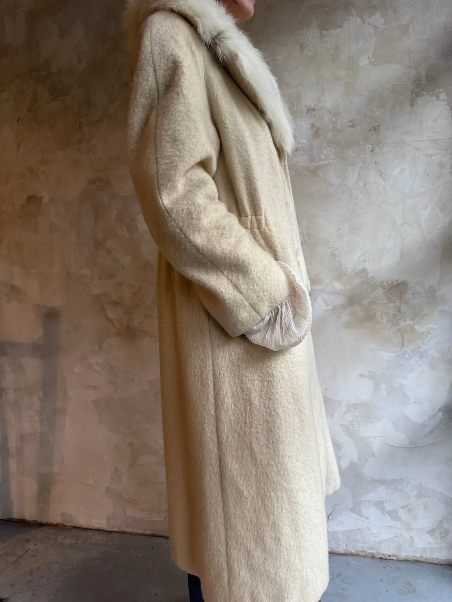 Cream Wool Trench With Fur Collar