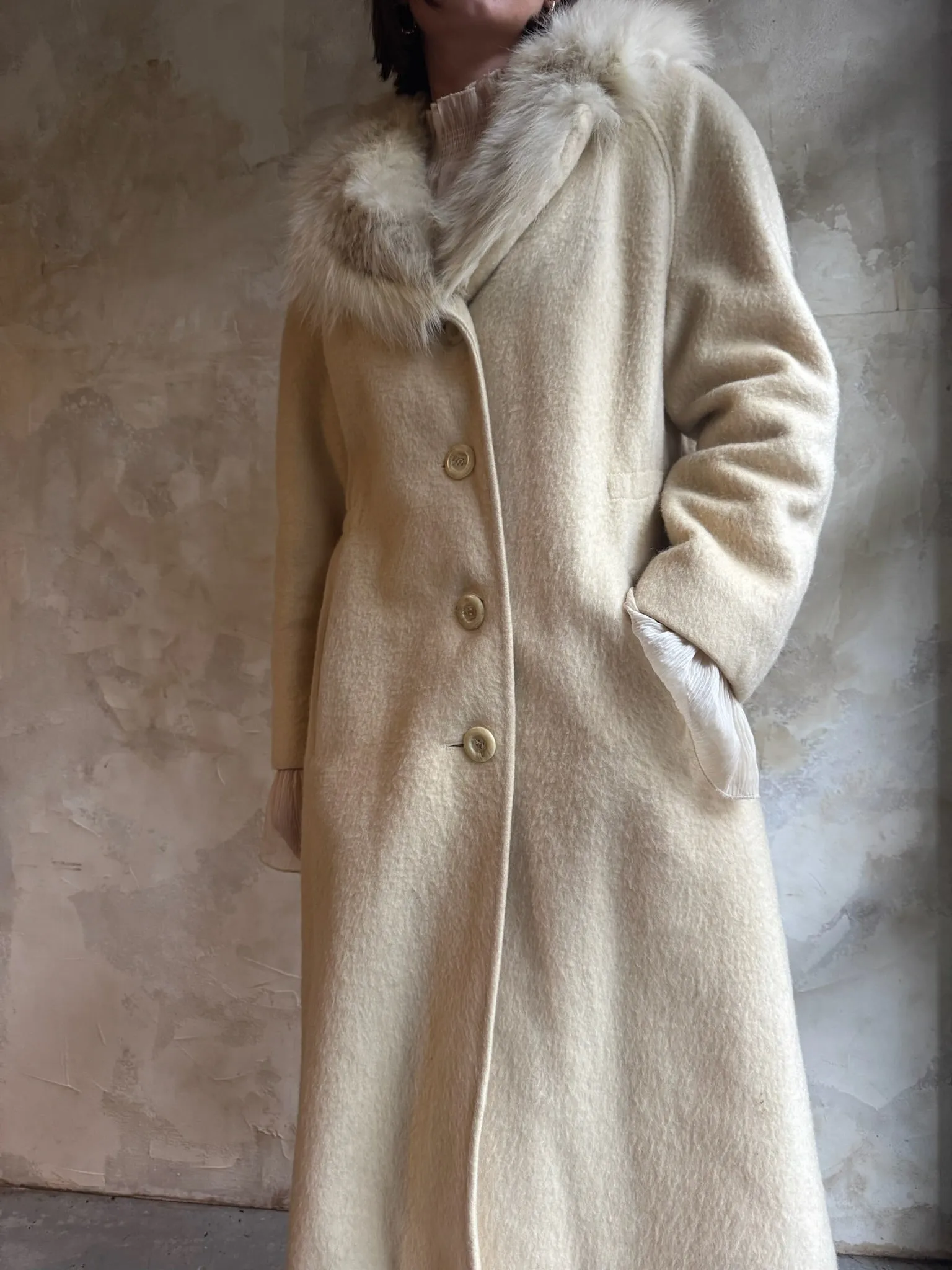 Cream Wool Trench With Fur Collar