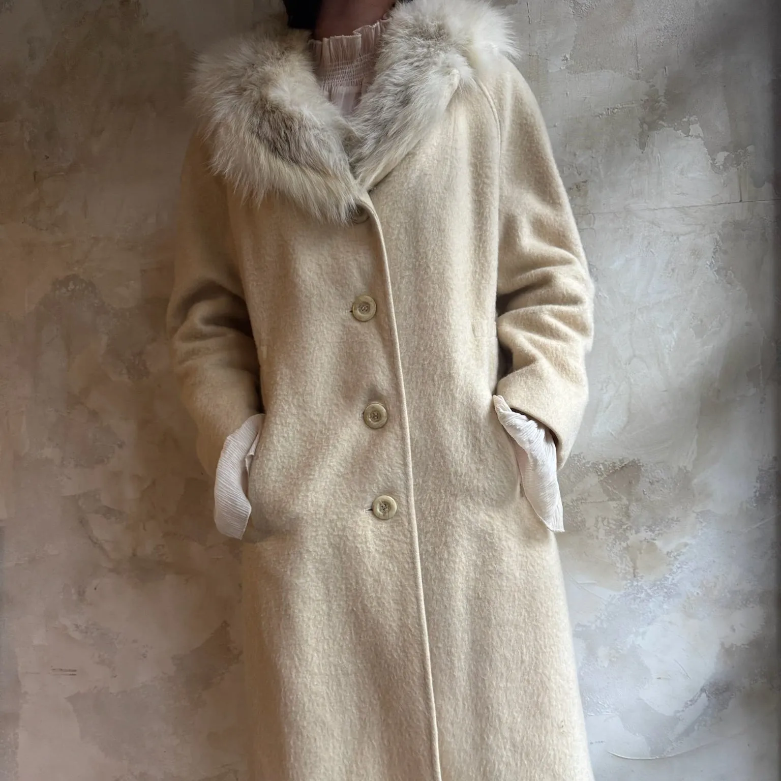 Cream Wool Trench With Fur Collar