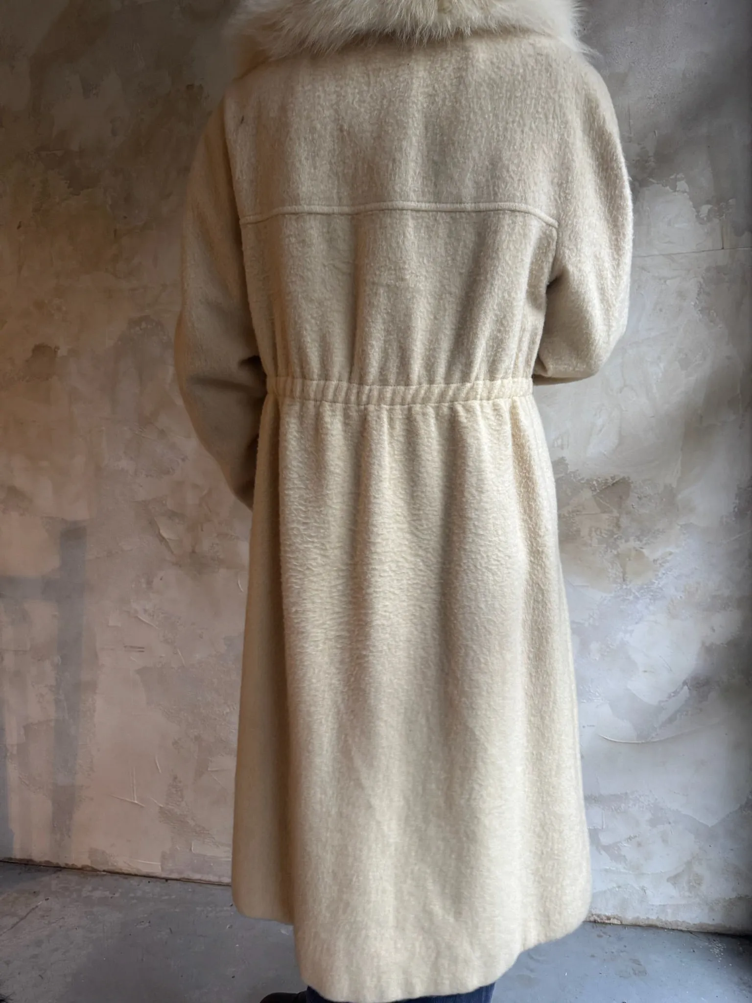 Cream Wool Trench With Fur Collar
