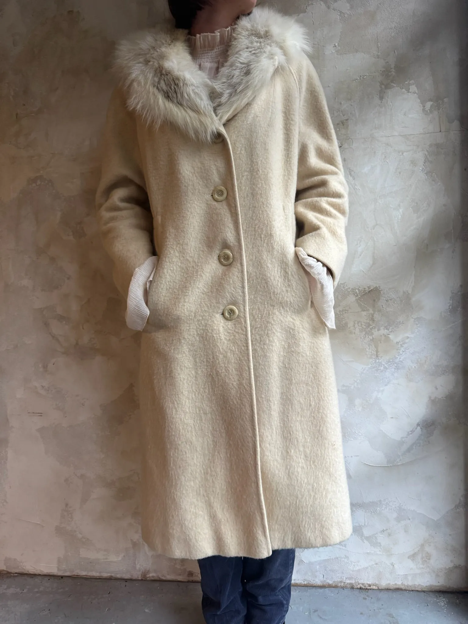 Cream Wool Trench With Fur Collar