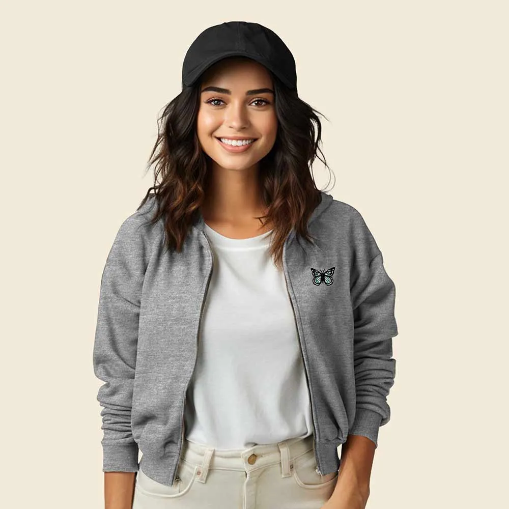 Dalix Butterfly Cropped Zip Hoodie