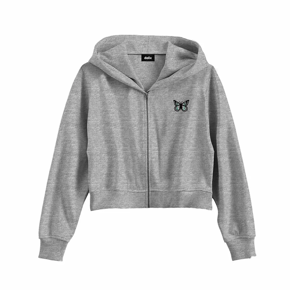 Dalix Butterfly Cropped Zip Hoodie