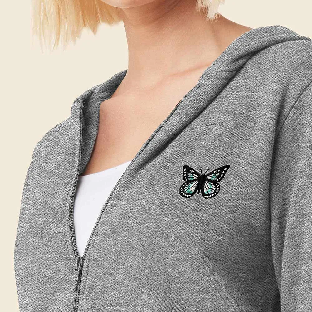 Dalix Butterfly Cropped Zip Hoodie