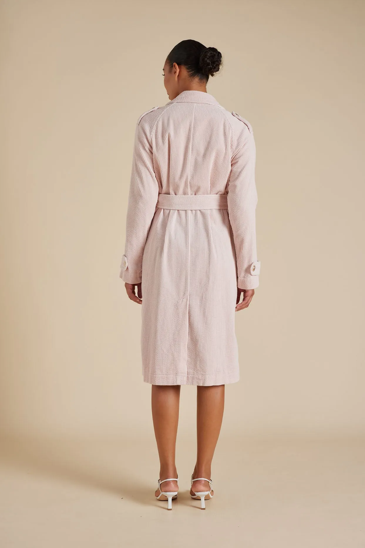 Darcy Corduroy Trench Coat in Petal