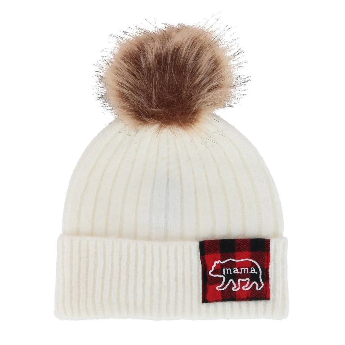 David & Young Women's Mama Bear Winter Beanie and Matching Buffalo Plaid Scarf Set
