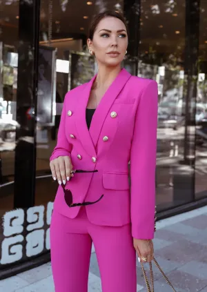 Double Breasted Blazer & Pants Suit Set - Pink Berry