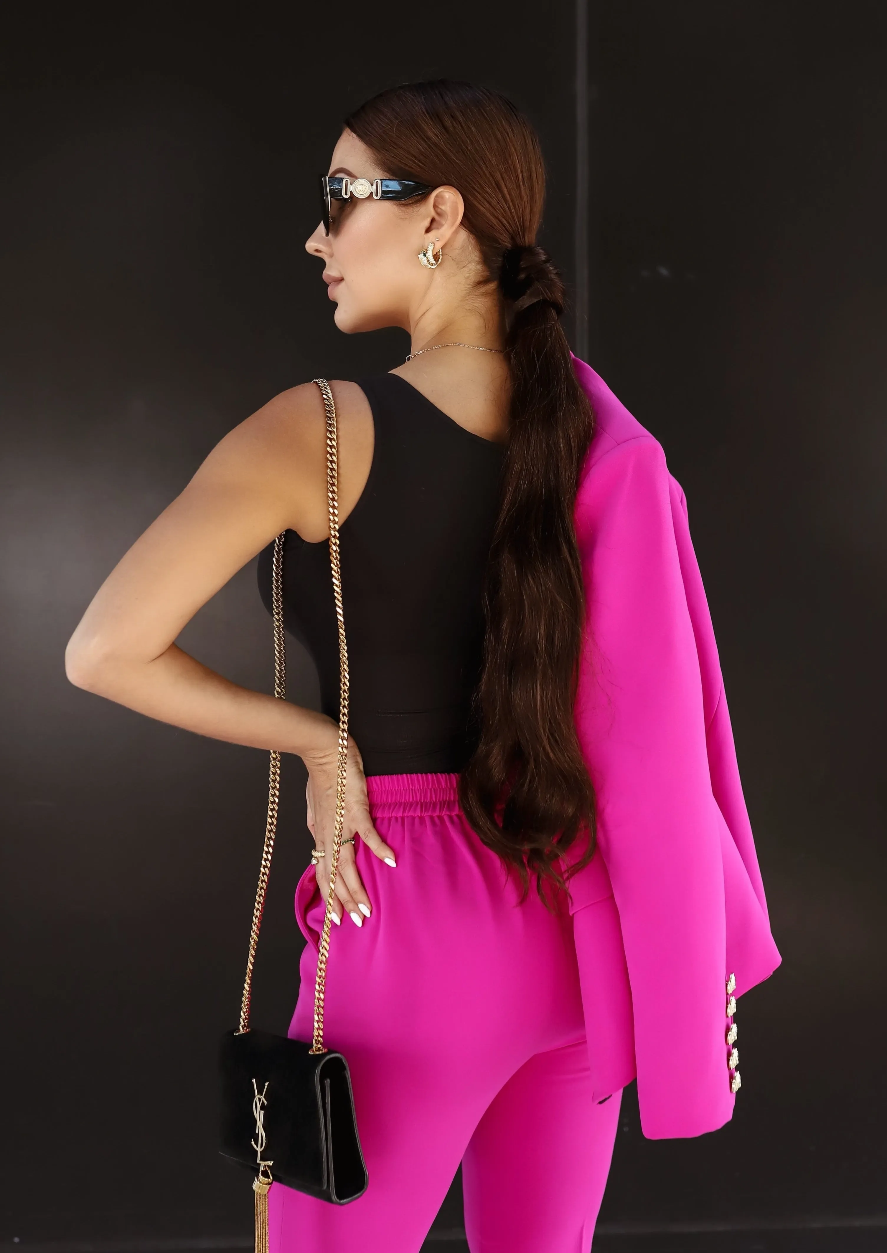 Double Breasted Blazer & Pants Suit Set - Pink Berry