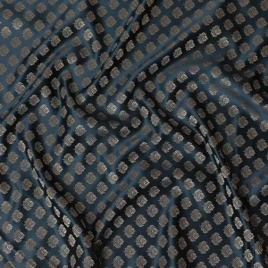 Elegant Teal and Gold Synthetic Brocade Fabric with Floral Pattern â€“ 140 cm Width-D19379
