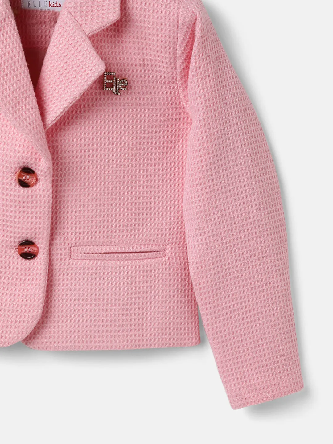 Elle Girls Solid Notched Lapel Full Sleeves Blazer