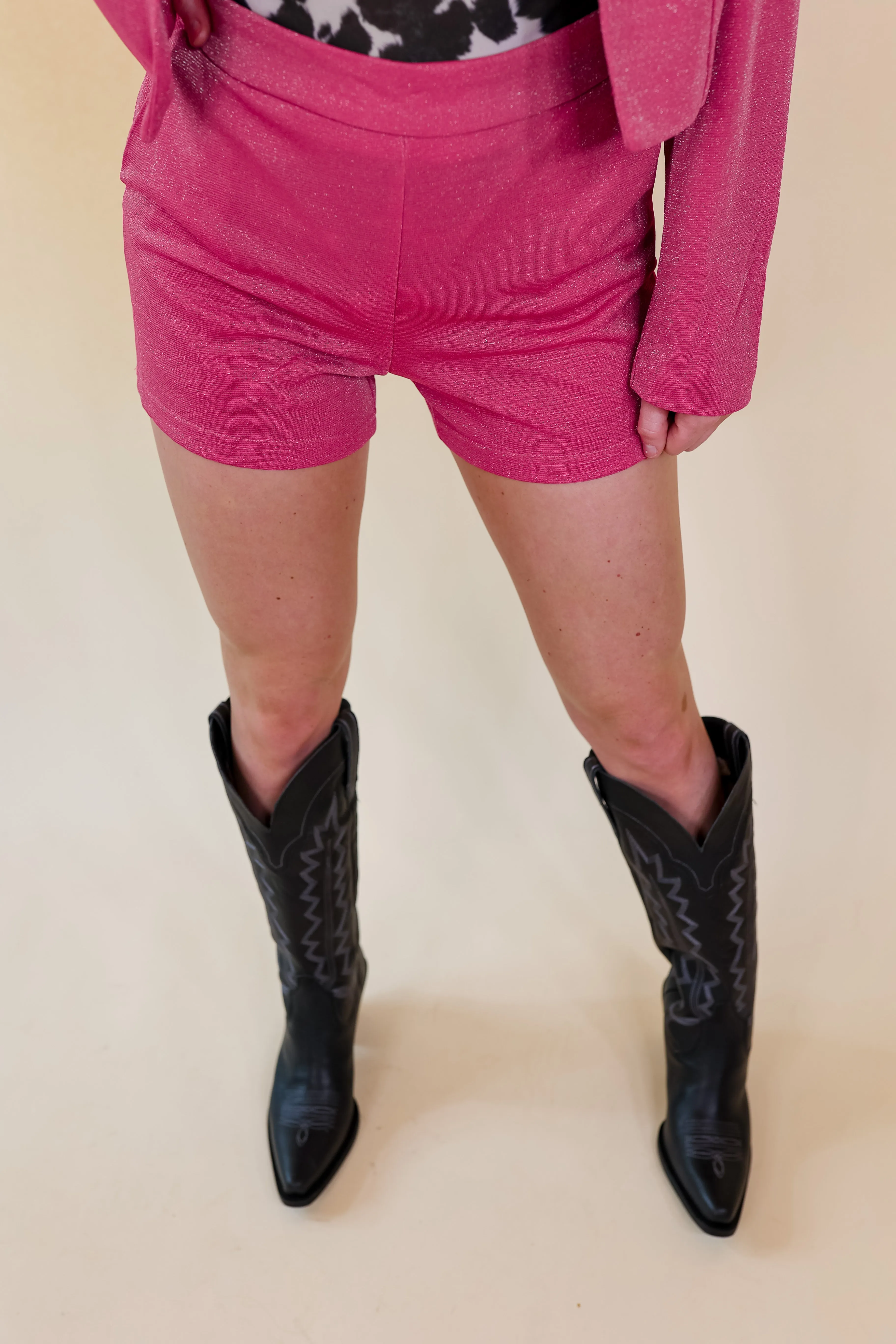 Encore Please Sparkle Shorts with Pockets in Pink