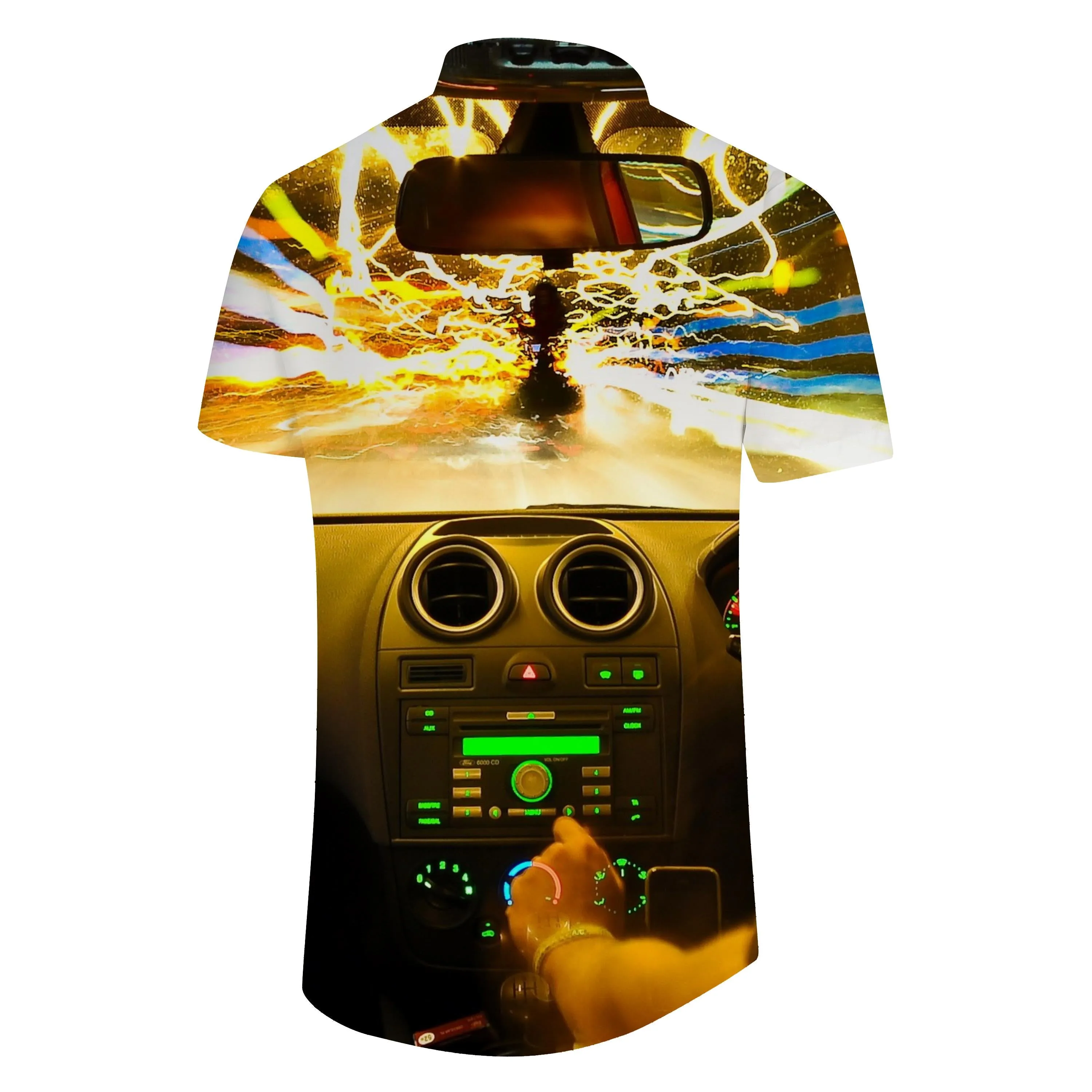 Exciting Lightning Cars Casual Shirts Fun Summer Short Sleeve Mens Hawaiian Pocket Button Shirt Polyester