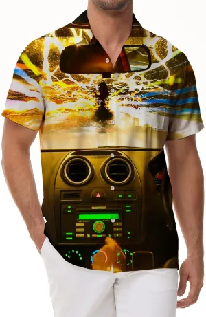Exciting Lightning Cars Casual Shirts Fun Summer Short Sleeve Mens Hawaiian Pocket Button Shirt Polyester