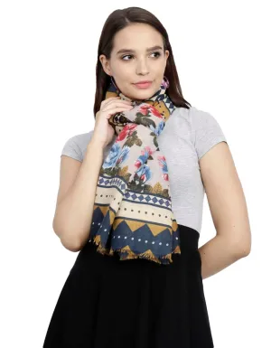 FabSeasons Traditional Blue Viscose Abstract Printed Soft & Stylish Scarf