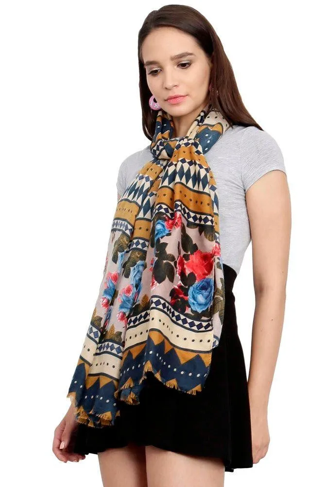 FabSeasons Traditional Blue Viscose Abstract Printed Soft & Stylish Scarf