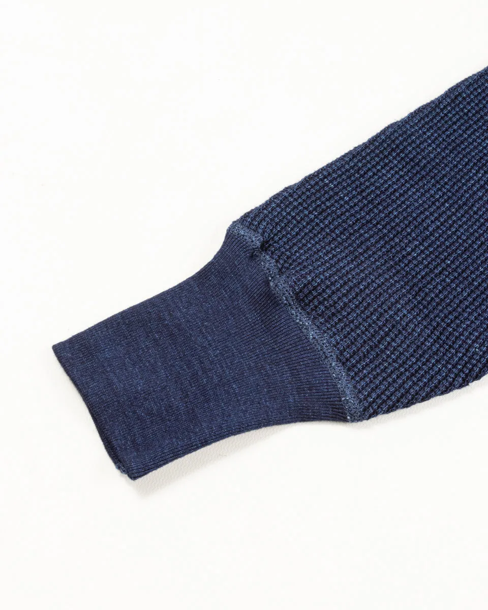 Four Needle Waffle Long Sleeve T-Shirt - Indigo