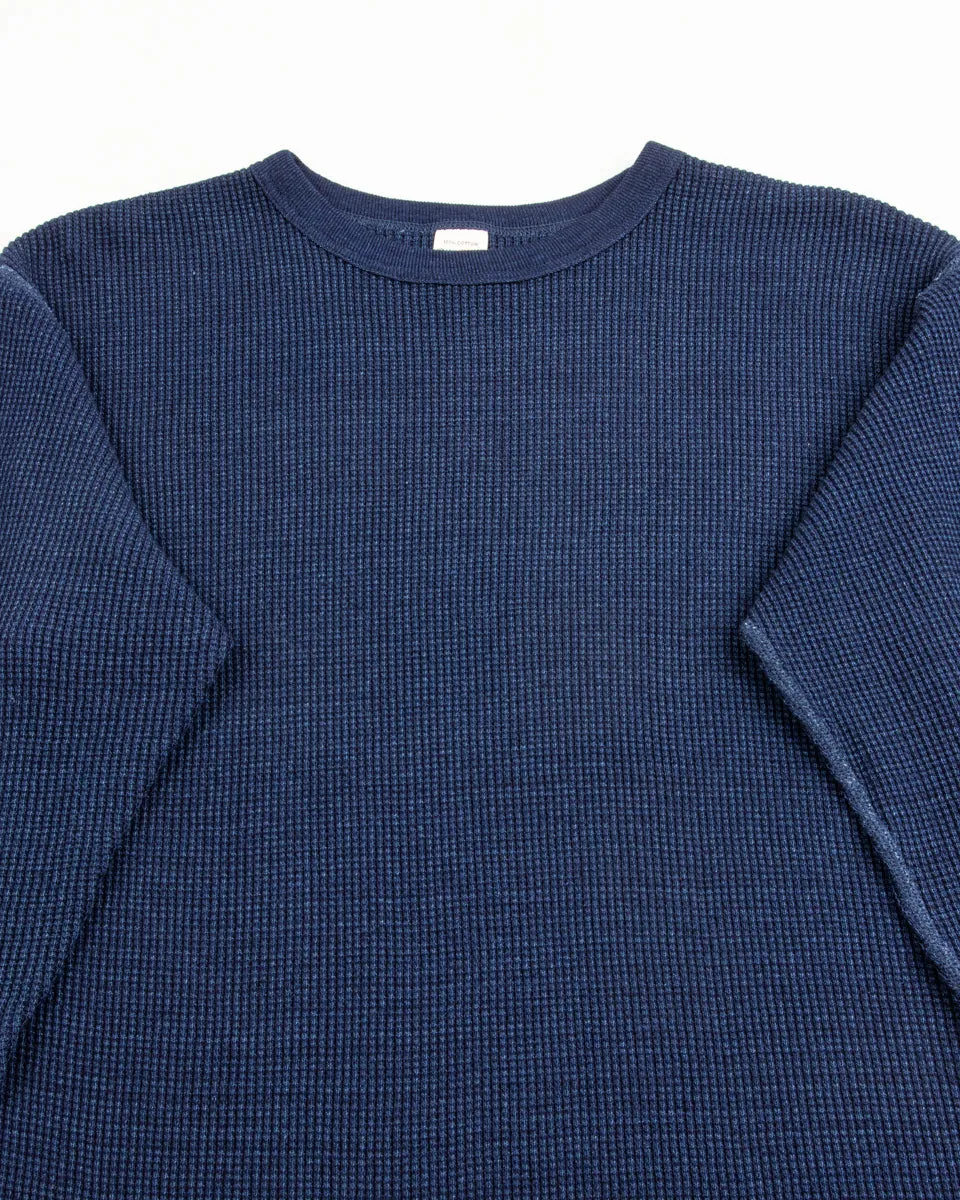 Four Needle Waffle Long Sleeve T-Shirt - Indigo