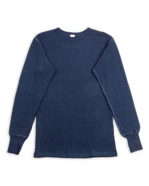 Four Needle Waffle Long Sleeve T-Shirt - Indigo
