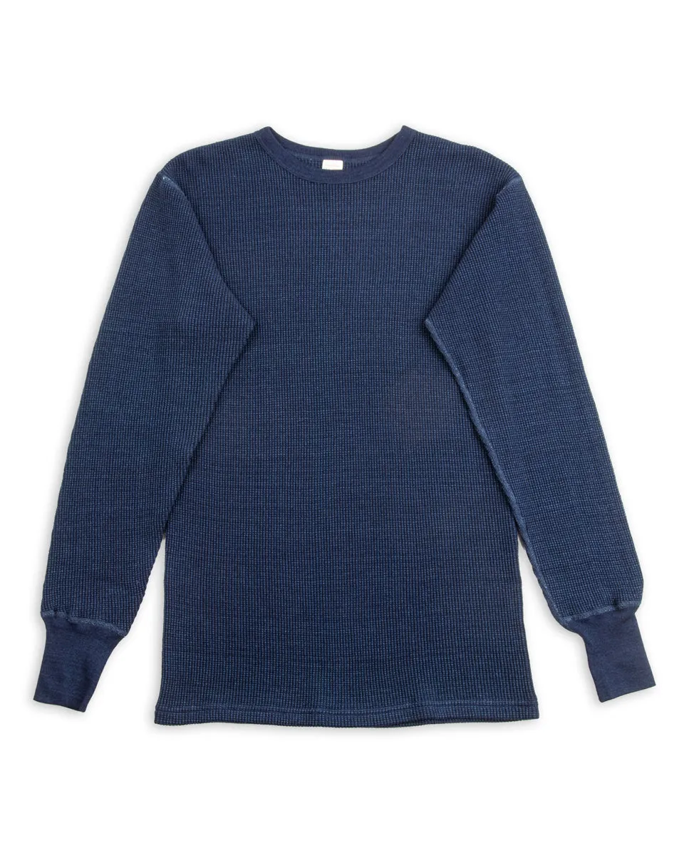 Four Needle Waffle Long Sleeve T-Shirt - Indigo