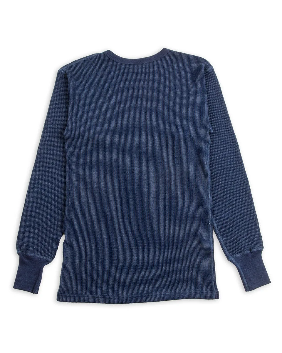 Four Needle Waffle Long Sleeve T-Shirt - Indigo