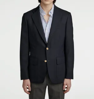 Fursac - Blazer En Toile De Laine Bleu Marine