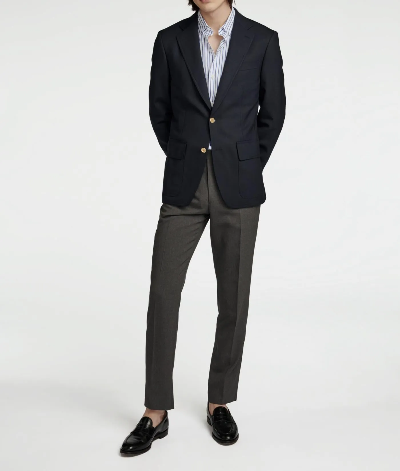 Fursac - Blazer En Toile De Laine Bleu Marine