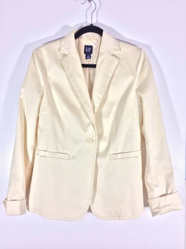 GAP Cream Satin Trim Cotton Boyfriend Blazer - Size 10
