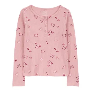 Girls' Pink Waffle Knit Long-Sleeve Shirt 3R5148