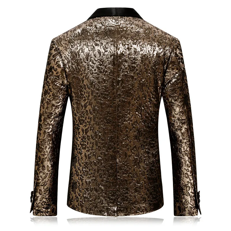 Gold Floral Fancy Shawl Collar Slim Fit Men Blazer