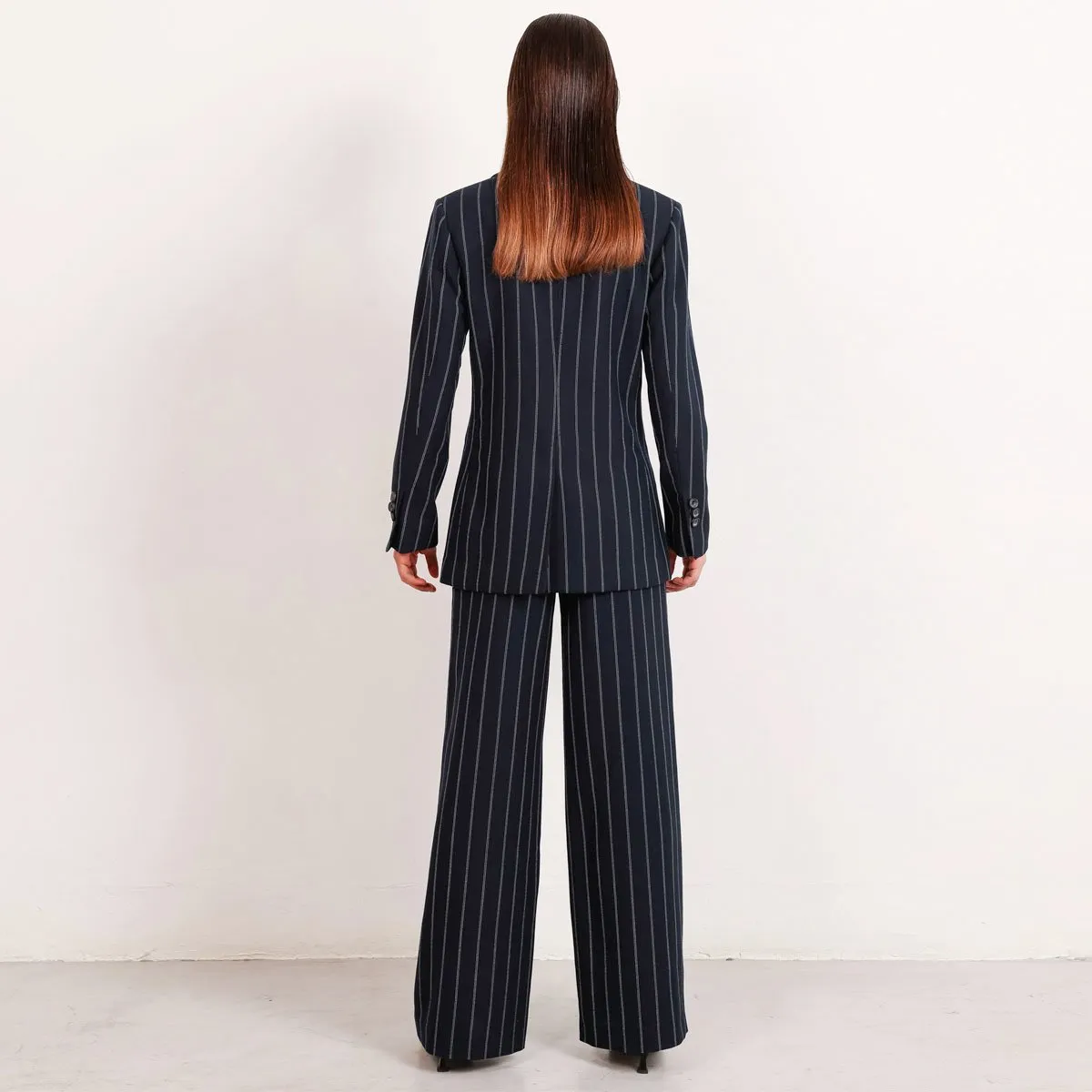 Grace Wool Pinstripe Blazer Black