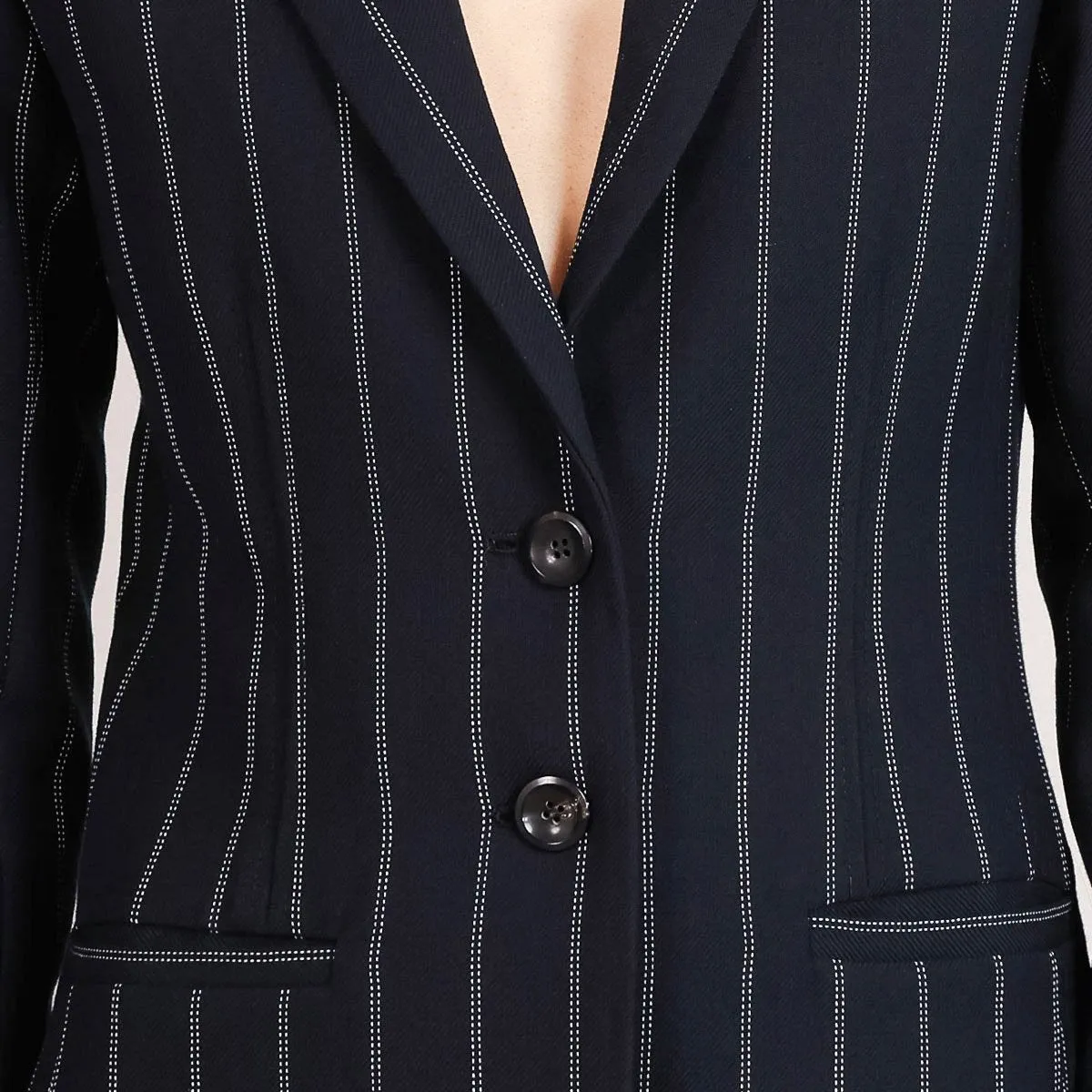 Grace Wool Pinstripe Blazer Black