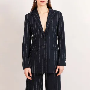 Grace Wool Pinstripe Blazer Black