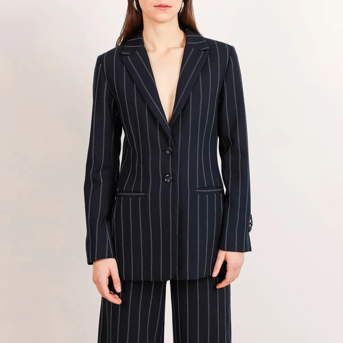 Grace Wool Pinstripe Blazer Black