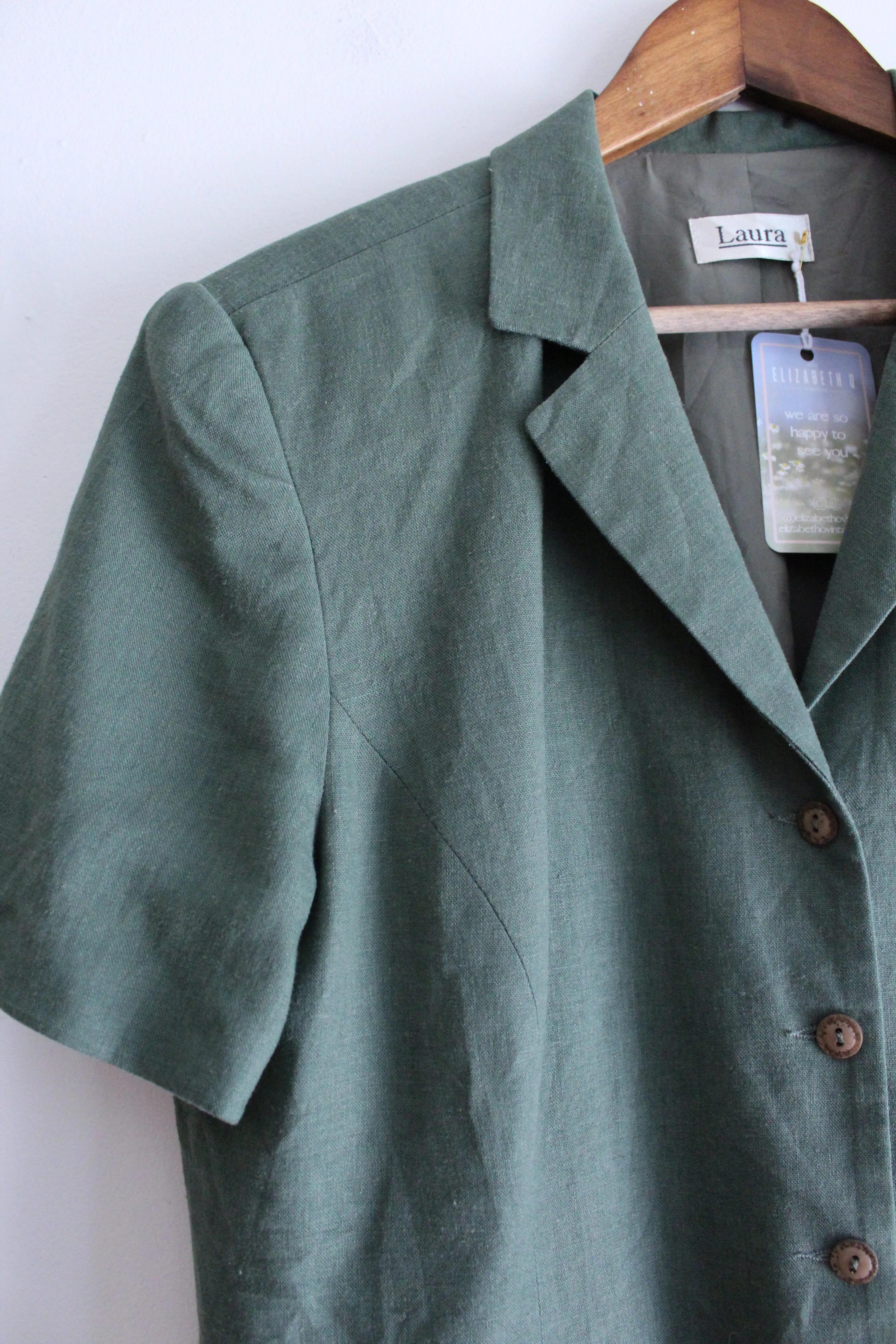 Green Linen Shortsleeve Blazer Top