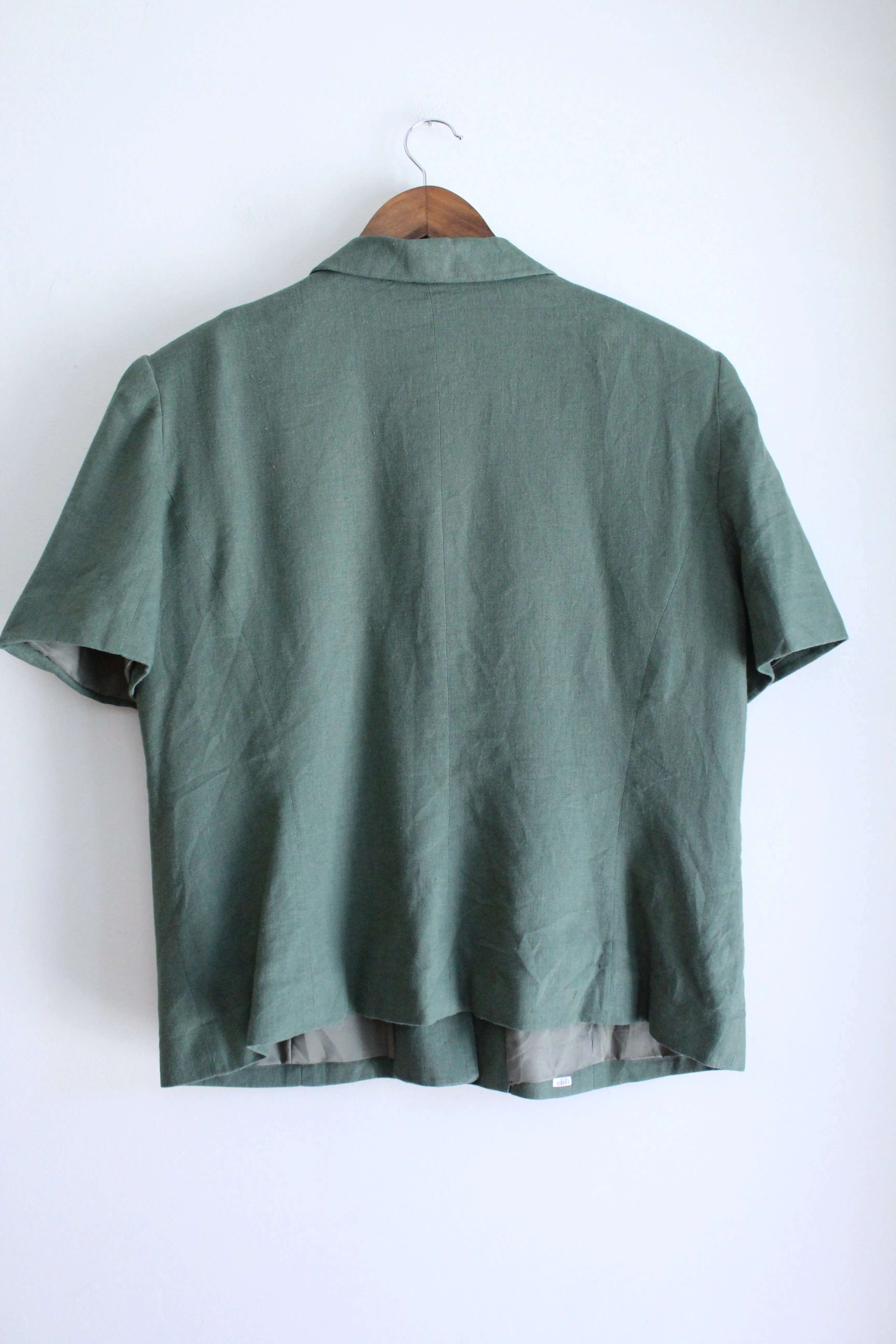 Green Linen Shortsleeve Blazer Top