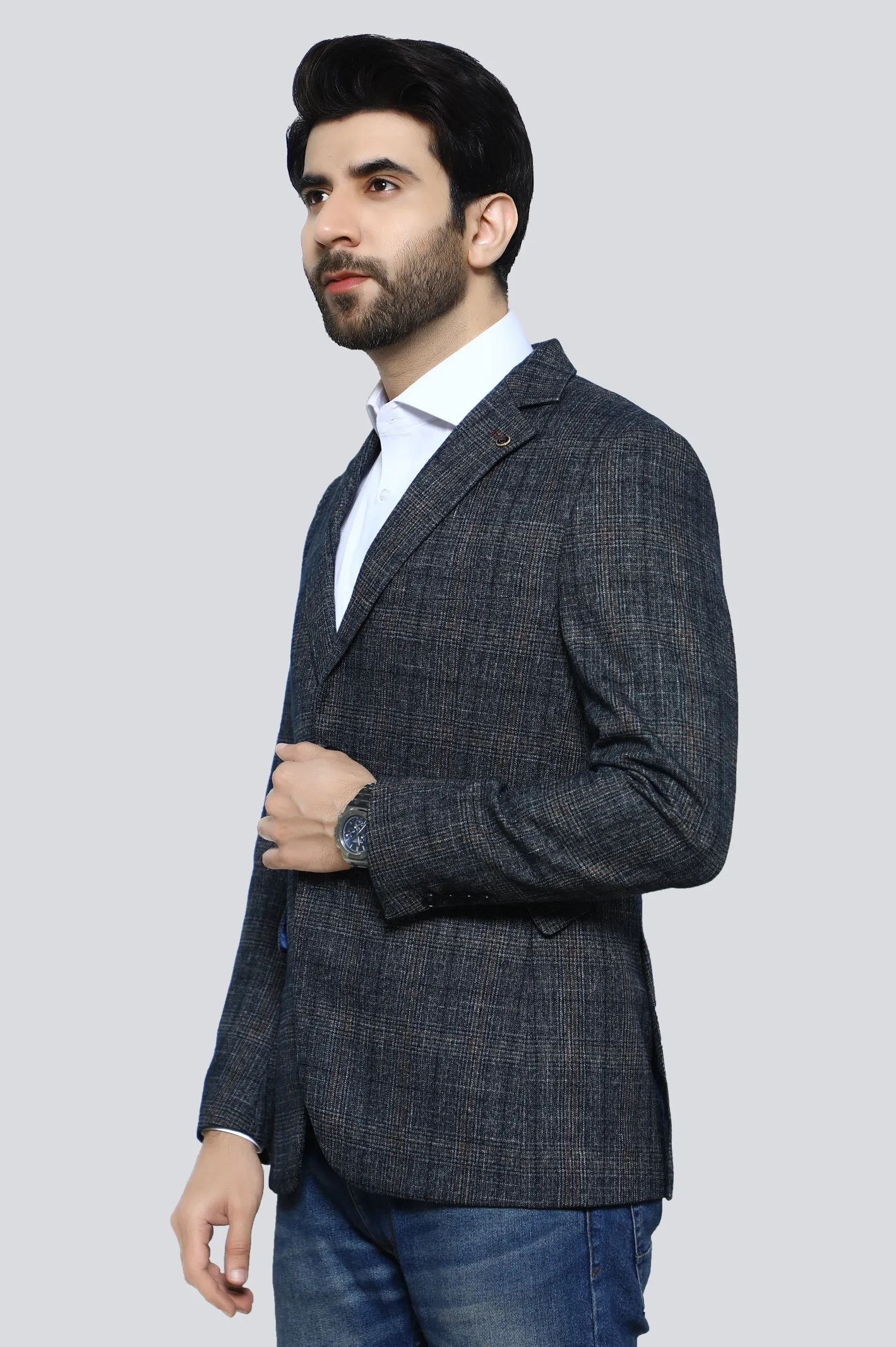 Grey Check Blazer for Men's