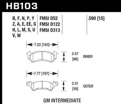 Hawk HPS Brake Pads Chevy K5 Blazer (1985-1986) Front Set HB103F.590